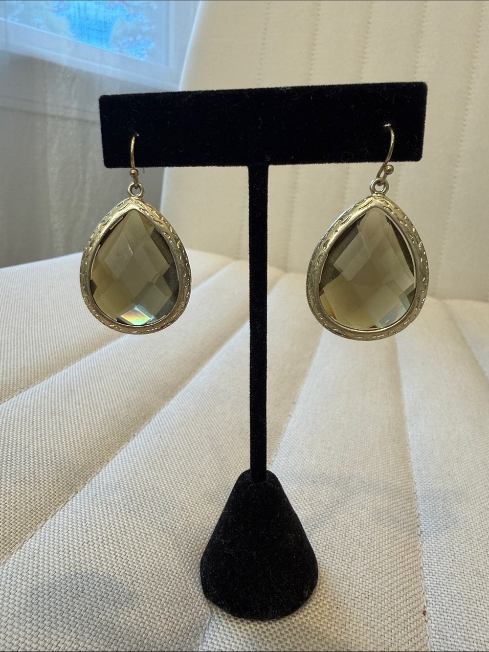 Gold Teardrop Glass Crystal green Earrings - Women Jewelry